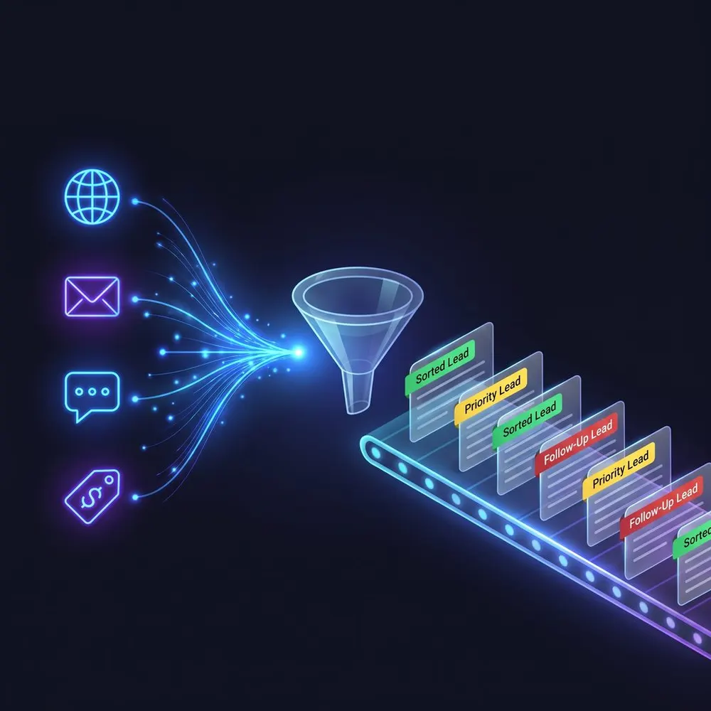 Lead capture & CRM autopilot — example Flowdesk build (n8n · Multi-channel)
